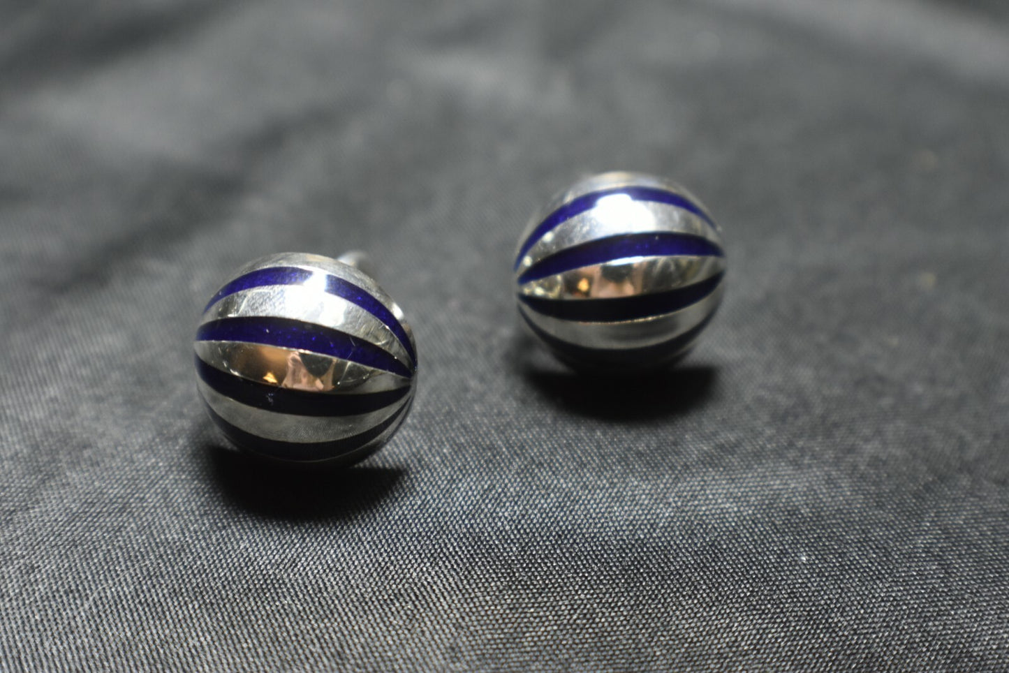 Tiffany & Co Enamel Domed Sterling Silver Earrings Pierced Omega Back, Rare