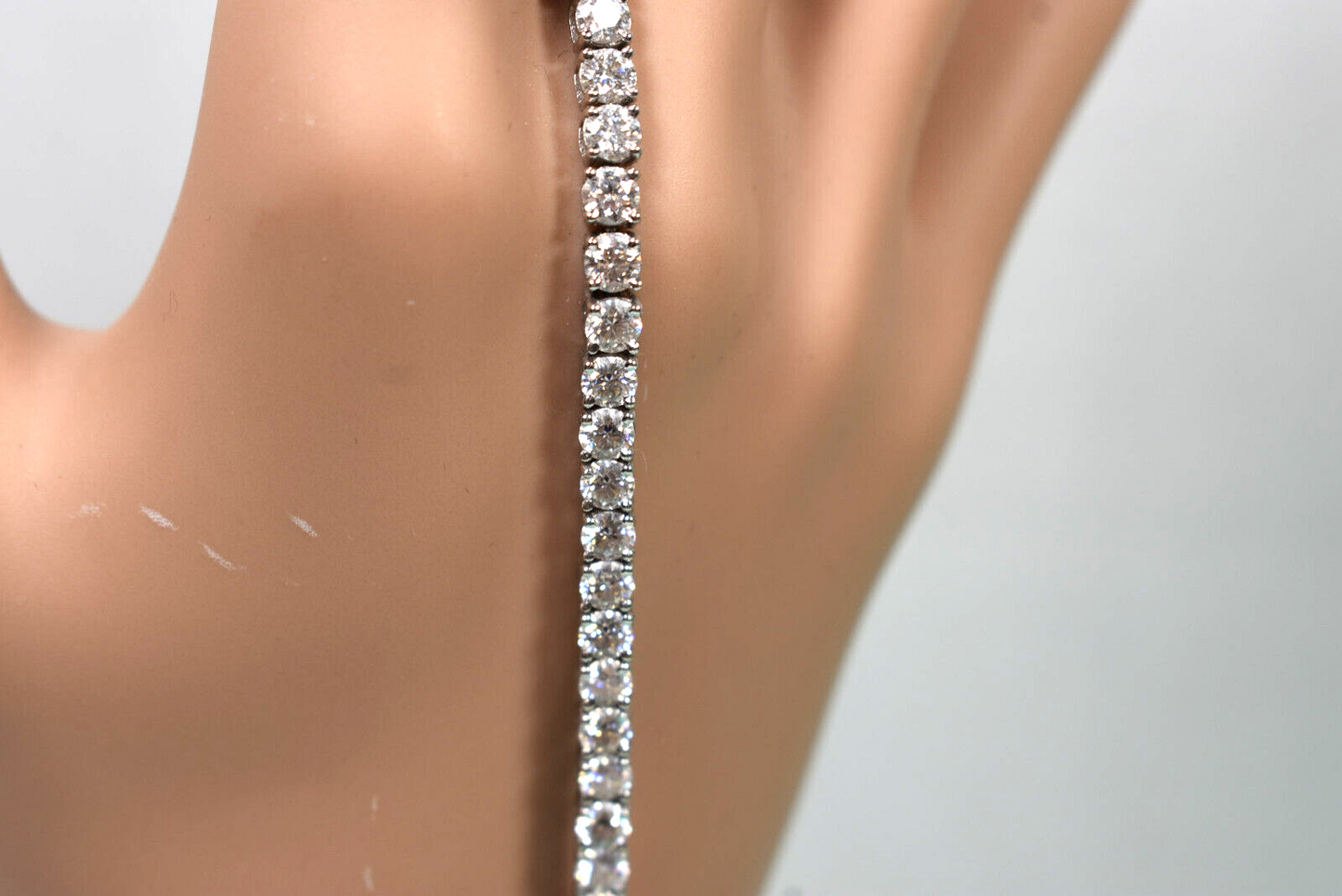 18K Solid White Gold D-VVS 6.5ct Round Brilliant Cut Moissanite Bracelet