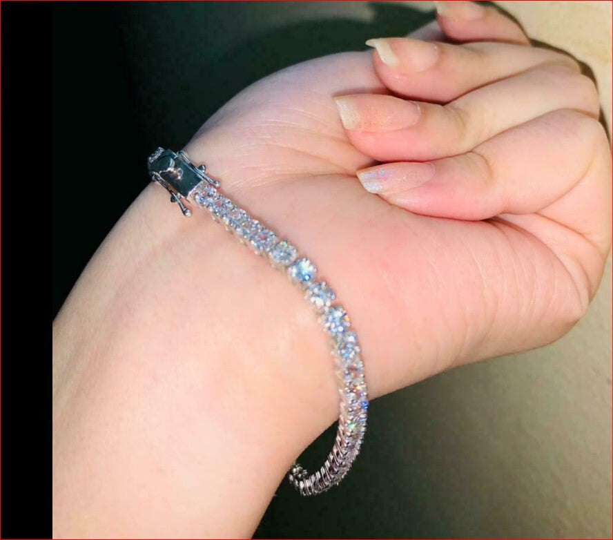 18K Solid White Gold D-VVS 6.5ct Round Brilliant Cut Moissanite Bracelet