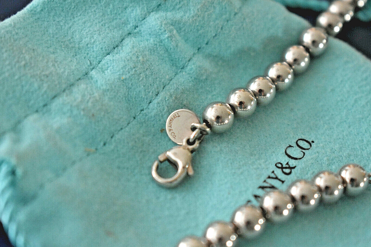 Tiffany & Co 7.5" HardWear 10mm Ball Bead Sterling Silver Bracelet & Pouch