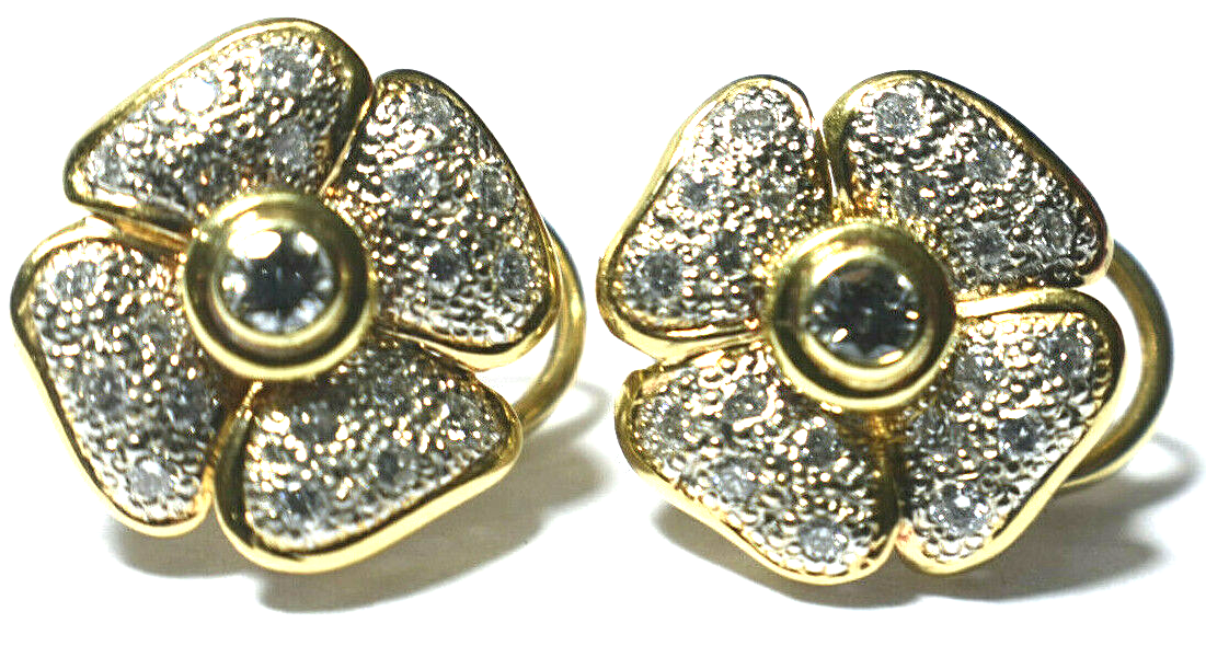 1 ct Pave' Diamond FG-VS1 14K Gold Flower Earrings Omega, 9 Grams Gold, Designer
