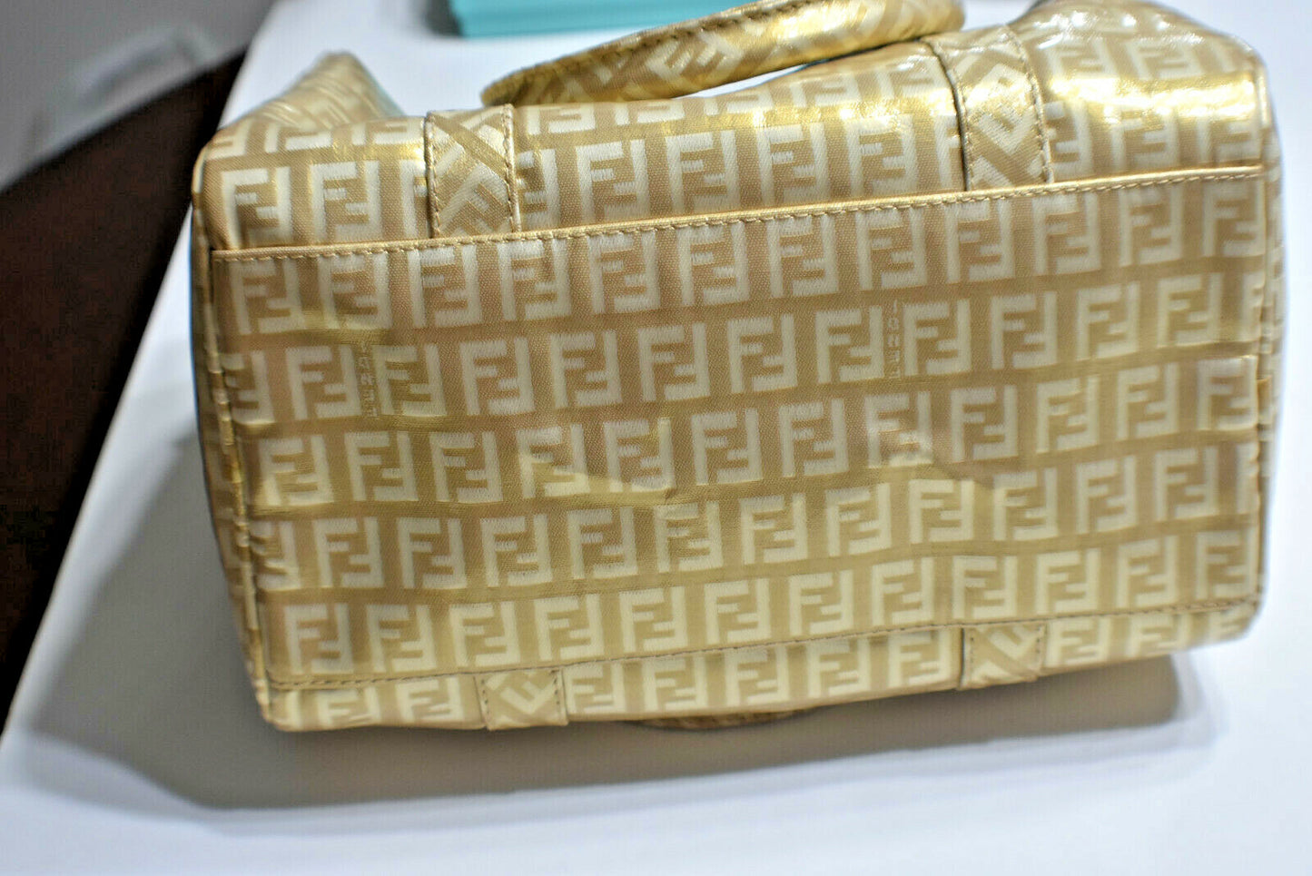 Fendi Gold Icon Logo Boston Bag with Dust Bag Perfect 4 Special Or Anytime Exlnt