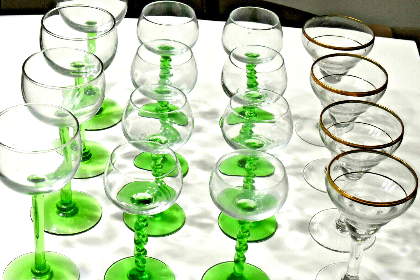 Cunard Queen Elizabeth 2 Cruise Ship Wine Glasses, 4 Gold Rim Martini Glass 1967