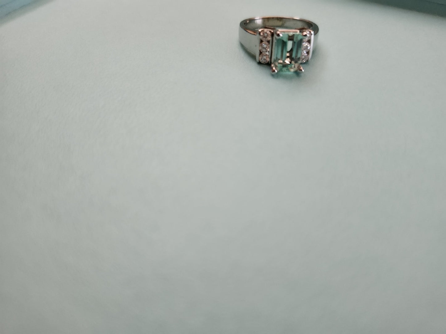 Emerald Cut Emerald & Diamond Engagement Ring / Statement Ring, WG 14K