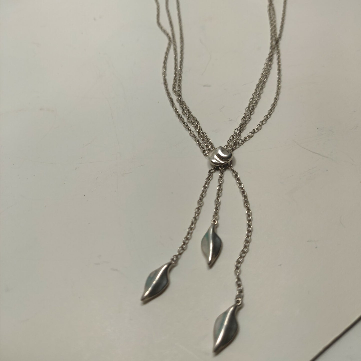 RARE Vintage Tiffany & Co Dangle Leaf Pendant Necklace Sterling Silver 18"