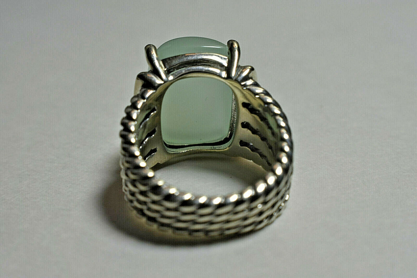 David Yurman Chalcedony Diamond 16 x12mm Wheaton Ring Sterling Silver & Pouch