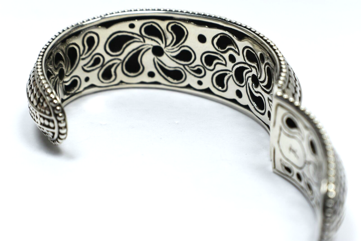 John Hardy Kick Cuff Bangle Dot Bracelet, Wide, Hinged Sterling Silver & Box