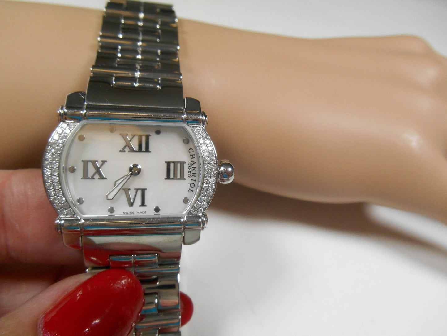 $7K Ladies Phillipe Charriol Diamond Actor Watch Mother of Pearl Stainless Steel