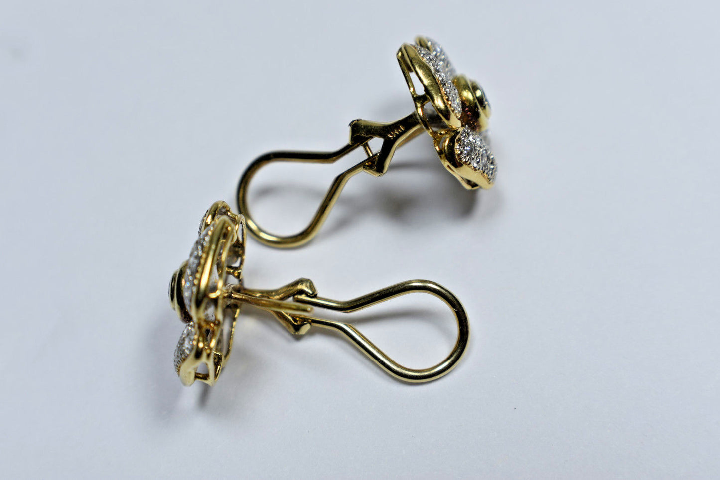 1 ct Pave' Diamond FG-VS1 14K Gold Flower Earrings Omega, 9 Grams Gold, Designer