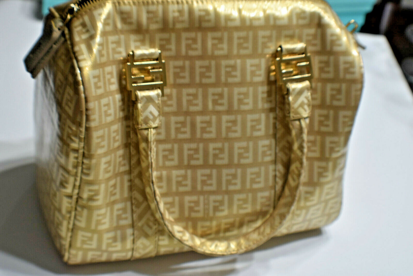 Fendi Gold Icon Logo Boston Bag with Dust Bag Perfect 4 Special Or Anytime Exlnt