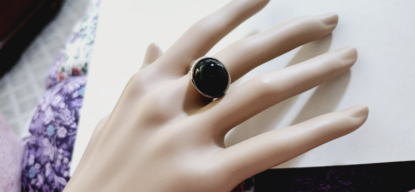 Tiffany & Co Elsa Peretti Large Domed Black Jade 19mm Ring Sz 8, Vintage