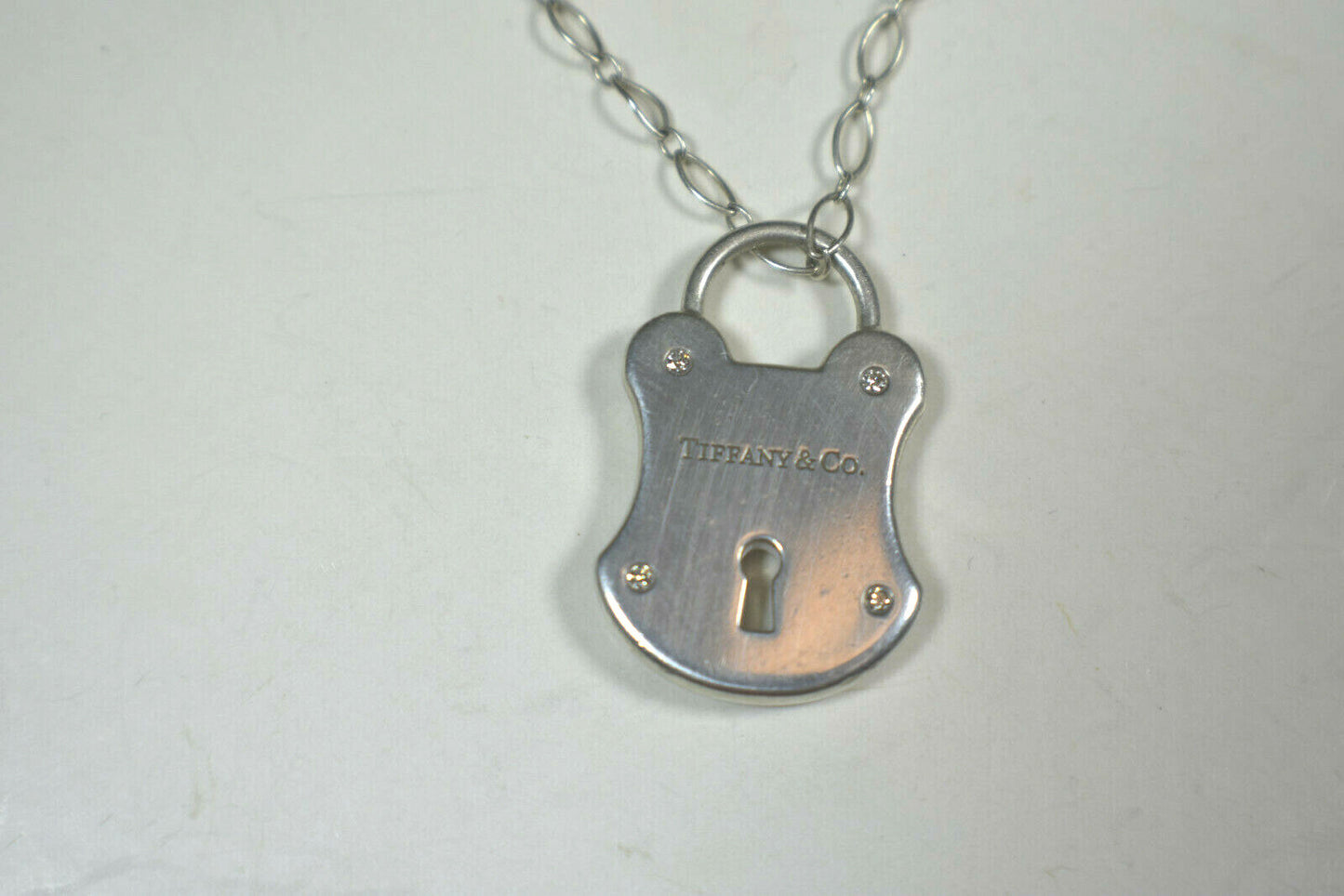 Tiffany &Co DIAMOND Arc Lock Padlock Pendant Fancy Oval Link Necklace RARE