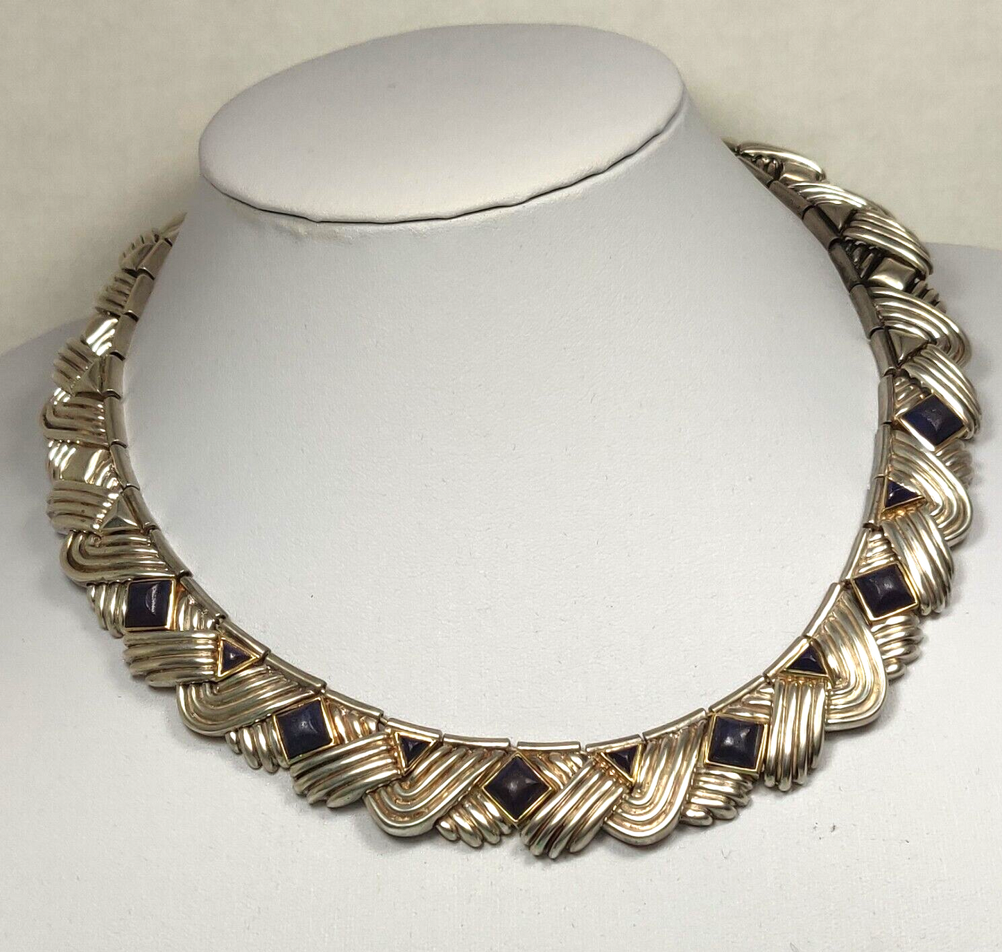 Tiffany & Co 29" Lapis Lazuli Round Bead Necklace Sterling Silver Rare Vintage