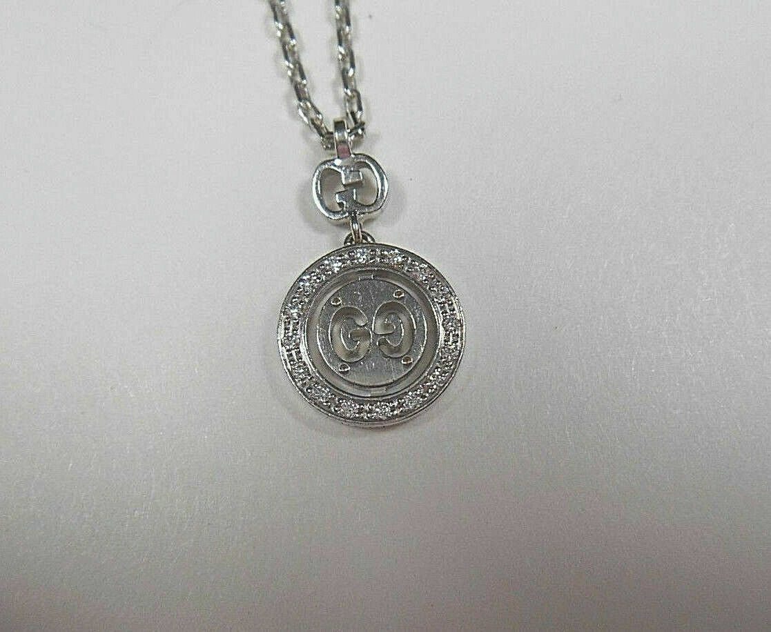 Gucci Double GG Love Britt 18K Gold Diamond Icon Logo Pendant Necklace Pouch Box