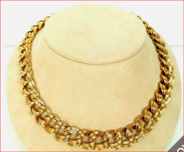 Monet Chunky Adjust. Double Ribbed Link Chain Necklace Gold Tone Vintage