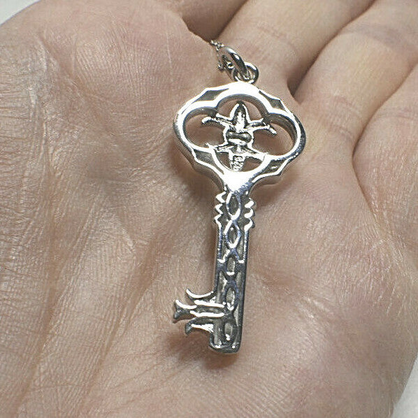 Fleur de Lis Key Pendant + 18" Necklace, Ornate, Beautiful!