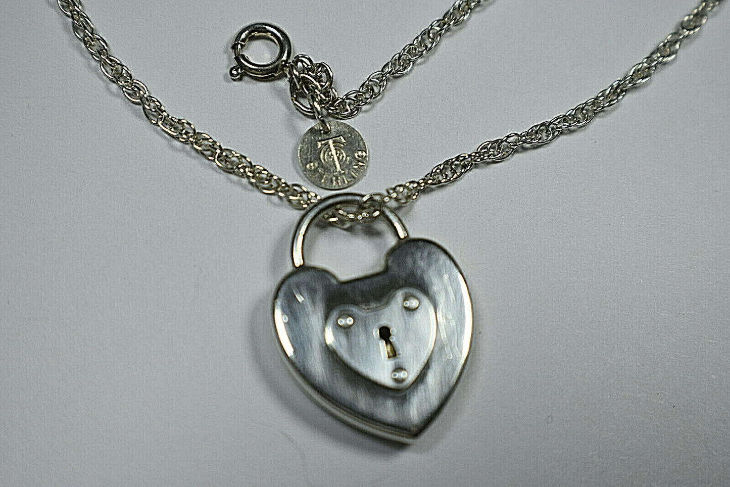 Vintage Tiffany &Co 1" Silver Padlock Heart Emblem Lock Heavy Chain Necklace 18"