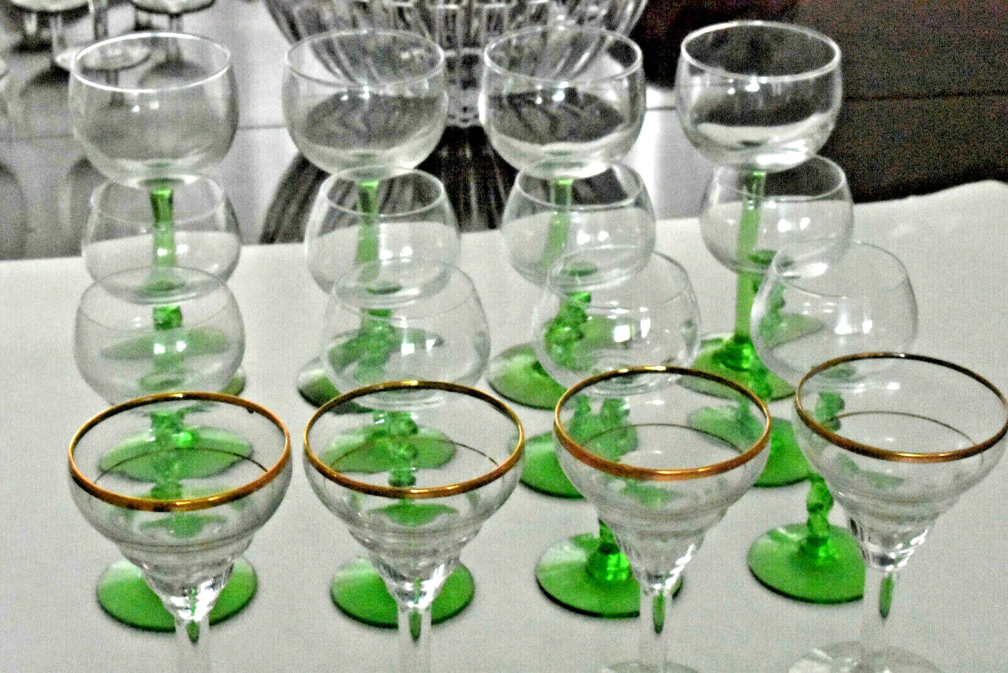 Cunard Queen Elizabeth 2 Cruise Ship Wine Glasses, 4 Gold Rim Martini Glass 1967