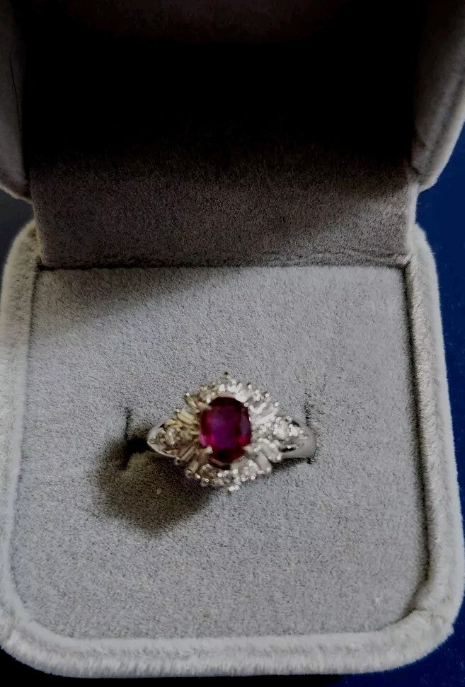 Stunning Ruby Ring 1.30ct G-H Diamond Engagement o Statement Ring 5.5 Size