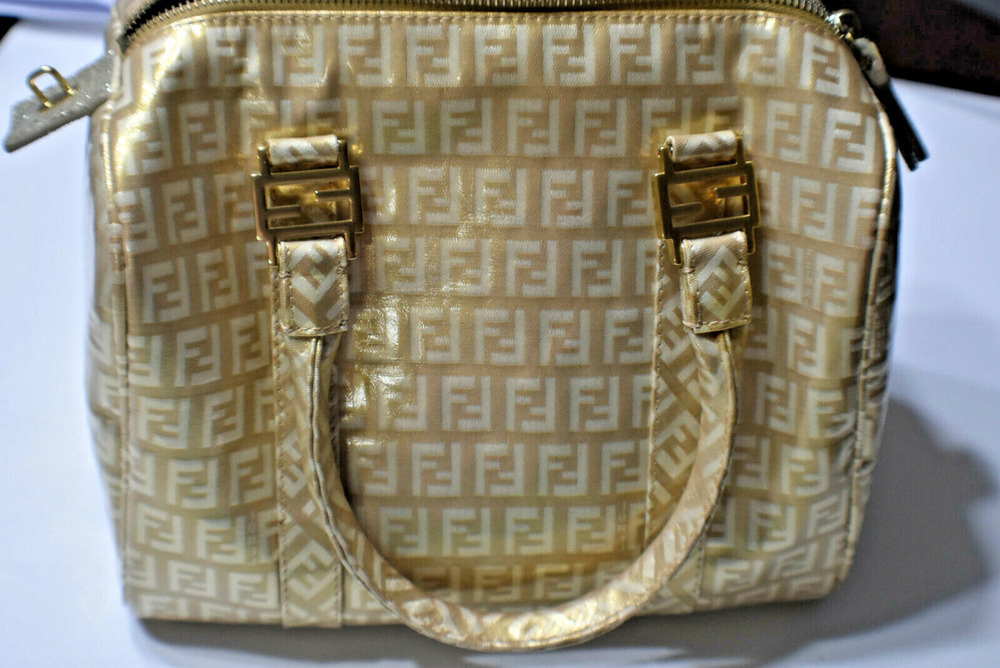 Fendi Gold Icon Logo Boston Bag with Dust Bag Perfect 4 Special Or Anytime Exlnt