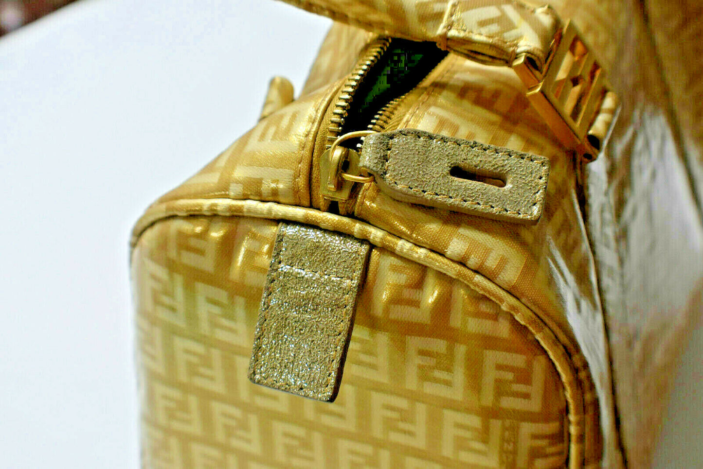 Fendi Gold Icon Logo Boston Bag with Dust Bag Perfect 4 Special Or Anytime Exlnt