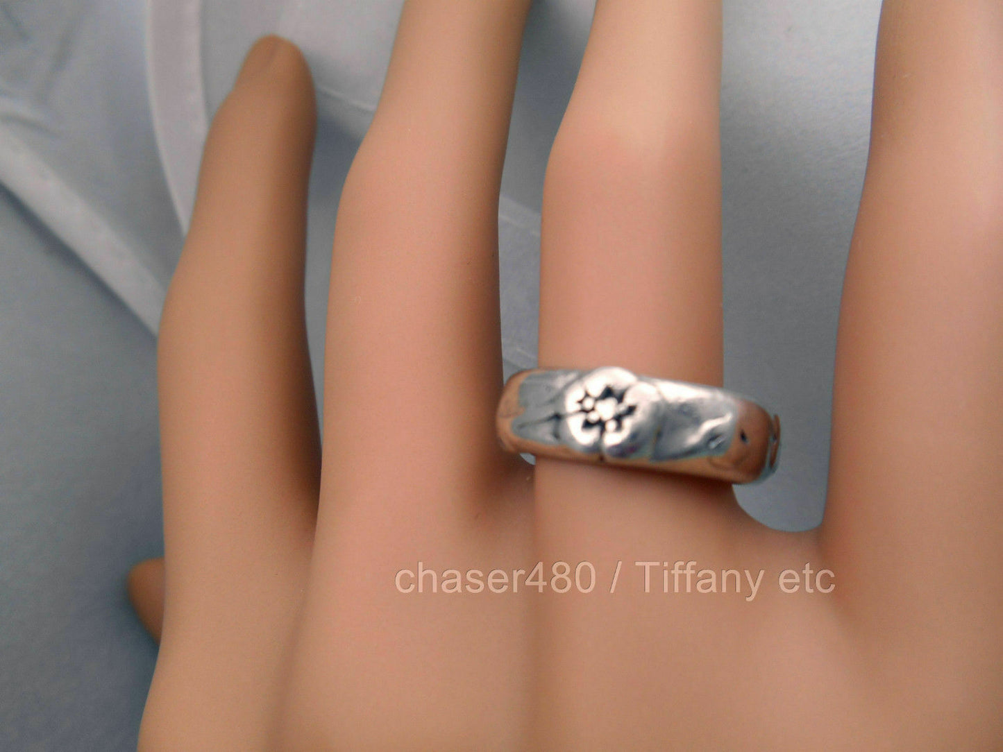 TIFFANY & Co. Nature Rose Flower Ring Rare - Sterling Silver Sz 5.5