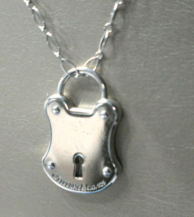Tiffany &Co DIAMOND Arc Lock Padlock Pendant Fancy Oval Link Necklace RARE