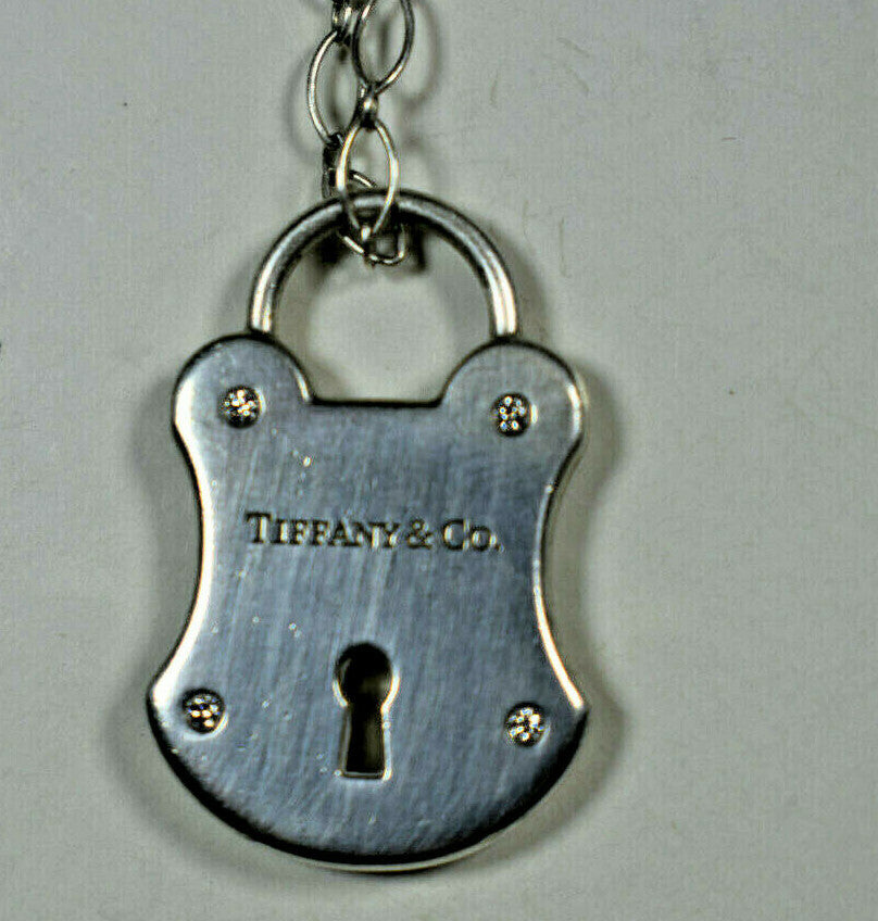 Tiffany &Co DIAMOND Arc Lock Padlock Pendant Fancy Oval Link Necklace RARE