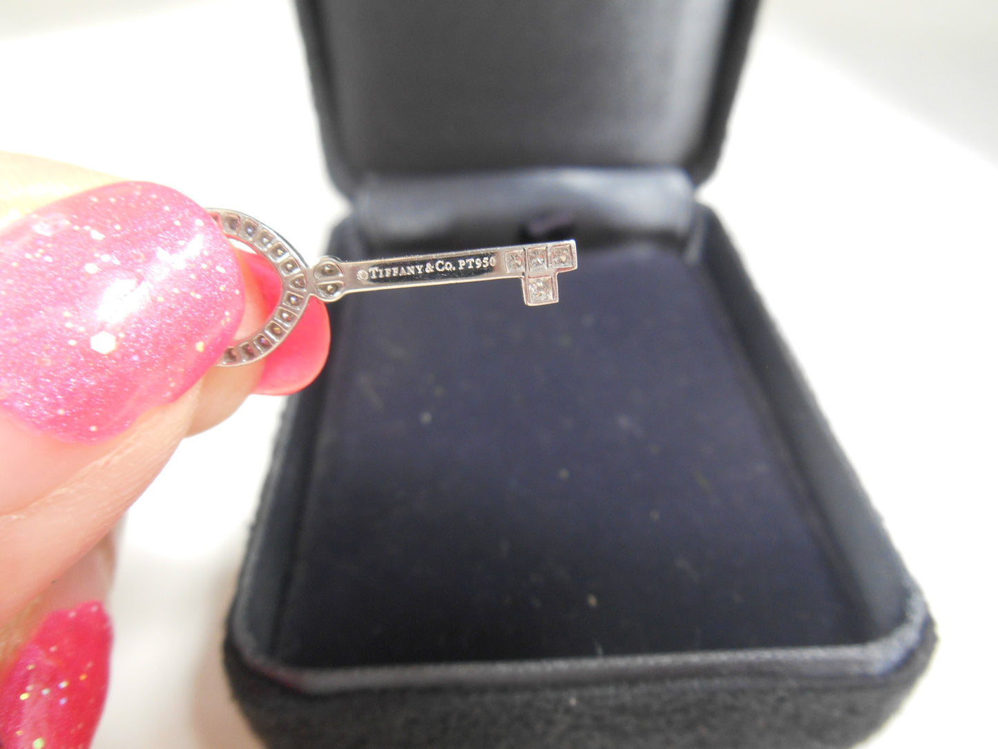 Tiffany & Co Platinum Diamond Encrusted Open Heart Key Pendant For Necklace