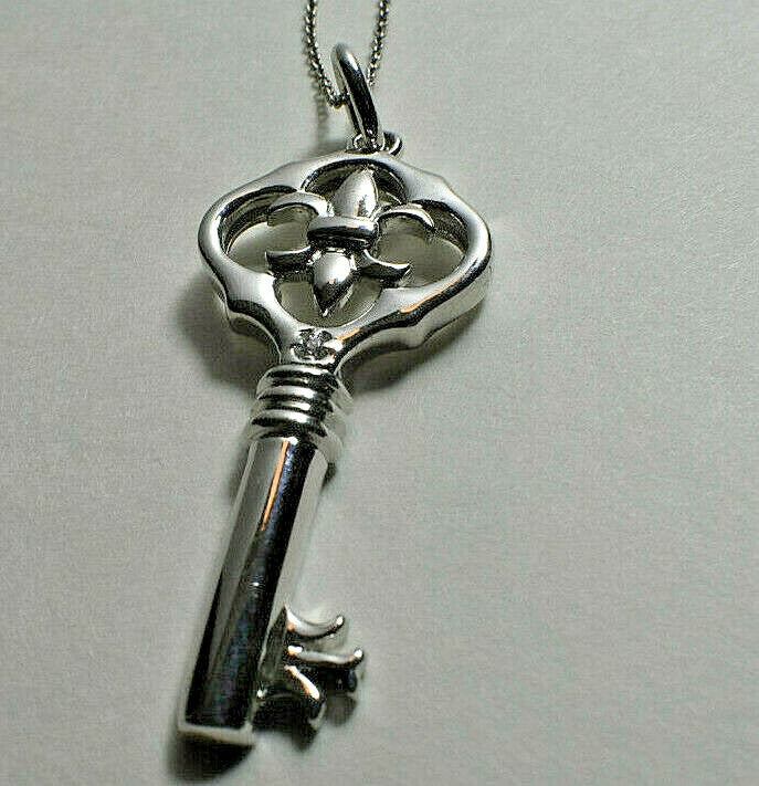 Fleur de Lis Key Pendant + 18" Necklace, Ornate, Beautiful!