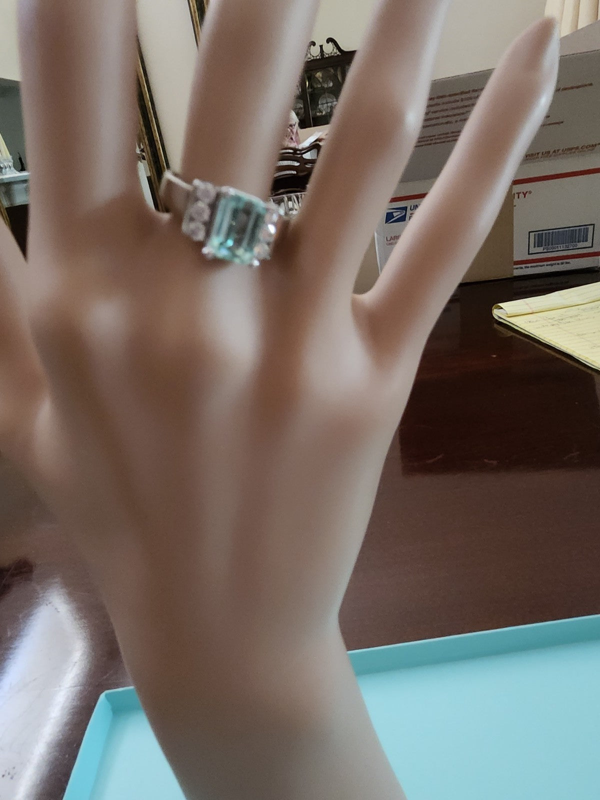 Emerald Cut Emerald & Diamond Engagement Ring / Statement Ring, WG 14K