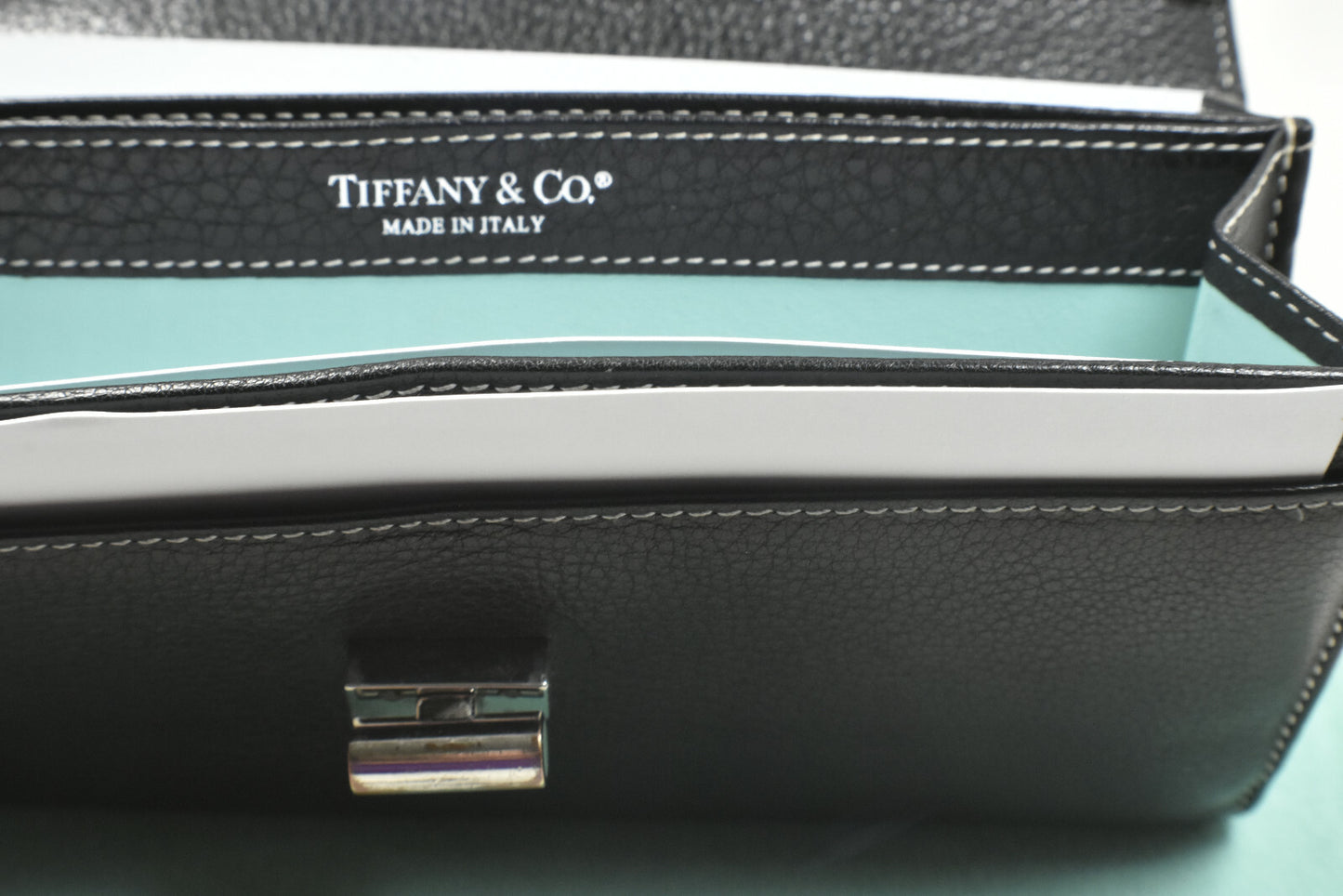 Tiffany & Co Wallet Continental Black & Blue Leather Manhattan Collection VGC