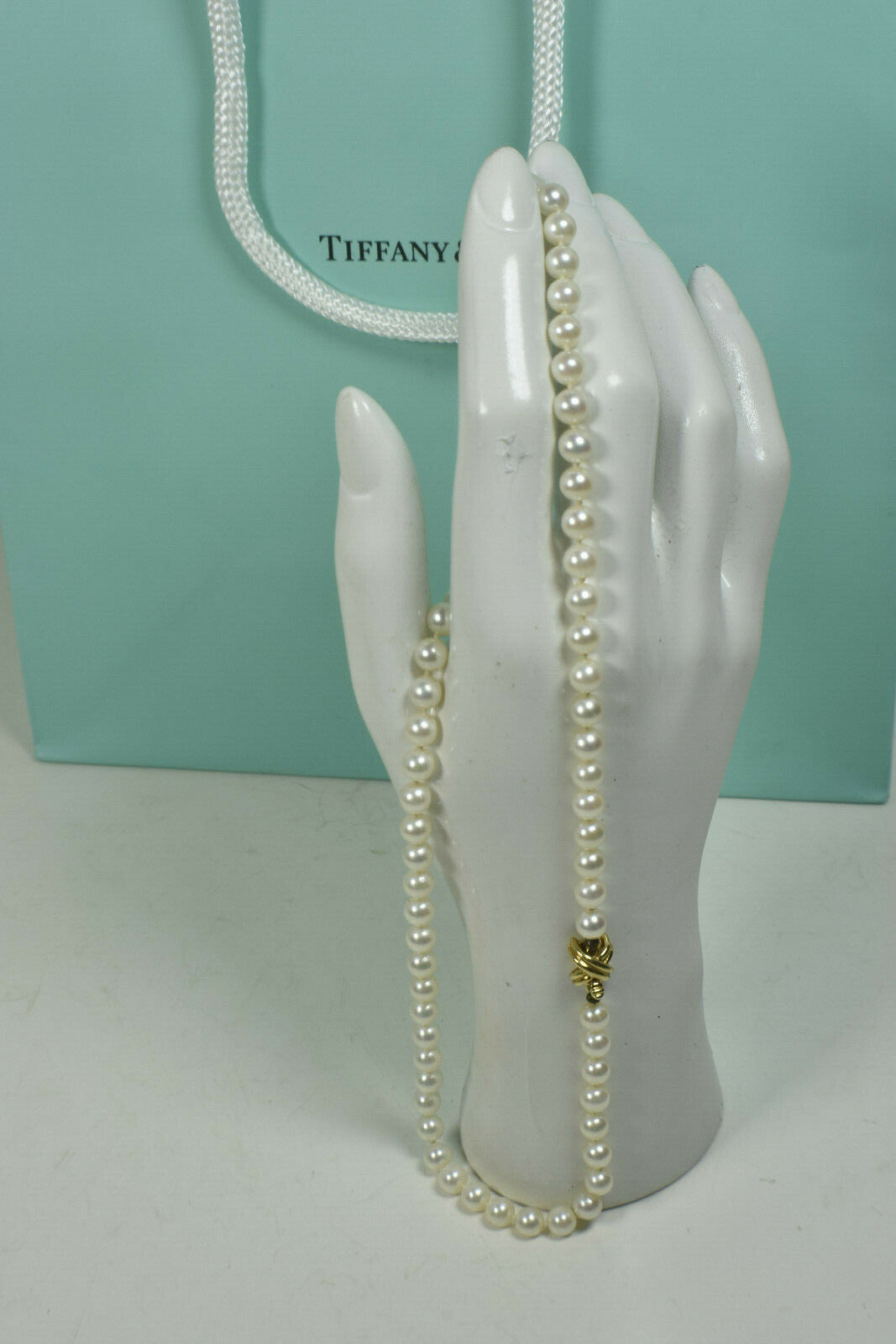 Tiffany & Co Akoya Pearl 18K Yellow Gold Signature X 18" Necklace w/Gift Case