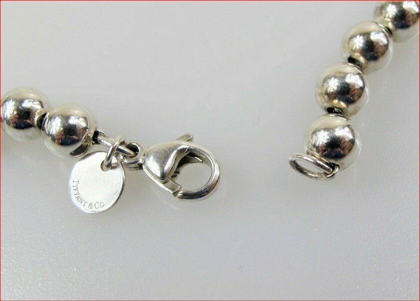 Tiffany & Co 7.5" HardWear 10mm Ball Bead Sterling Silver Bracelet & Pouch