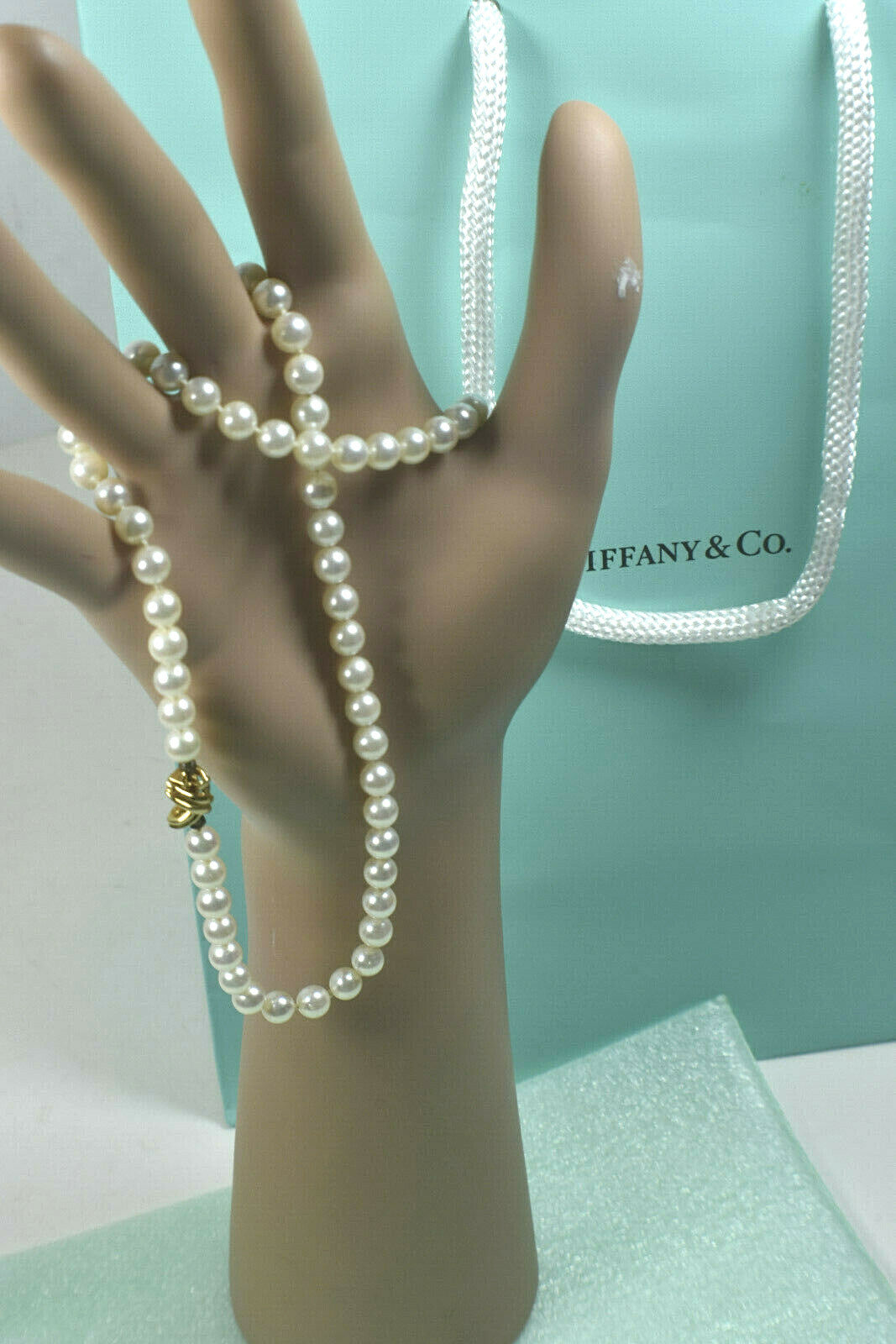 Tiffany & Co Akoya Pearl 18K Yellow Gold Signature X 18" Necklace w/Gift Case
