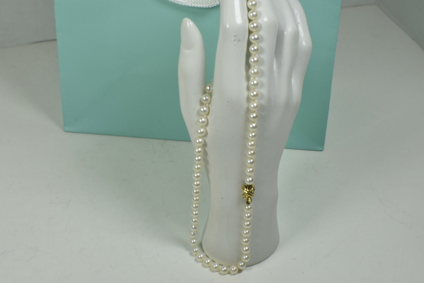 Tiffany & Co Akoya Pearl 18K Yellow Gold Signature X 18" Necklace w/Gift Case