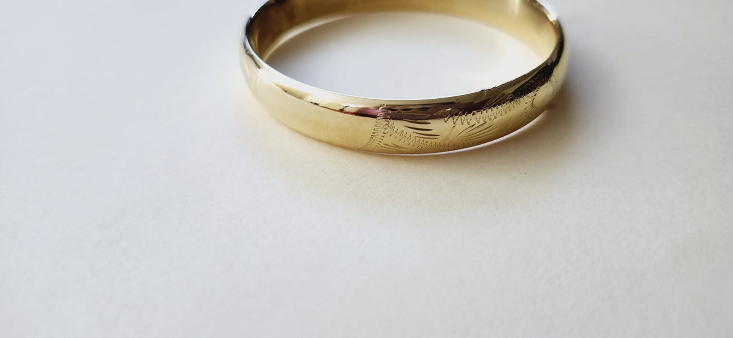 Heavy 13g 14K Gold Engraved Bangle Bracelet - Can be Monogrammed