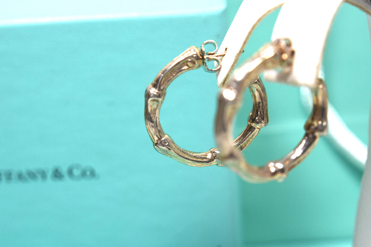 Tiffany & Co Vintage Bamboo 1" Hoop Earrings Sterling Silver 1996