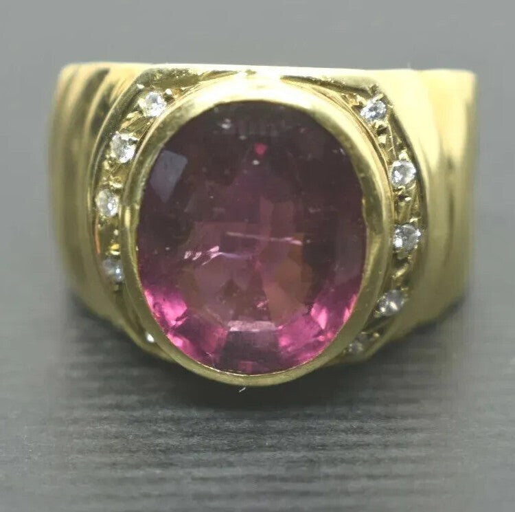 6ct Rubellite Tourmaline VS2 GH Diamond Ring 11g 18K Gold GIA $6550