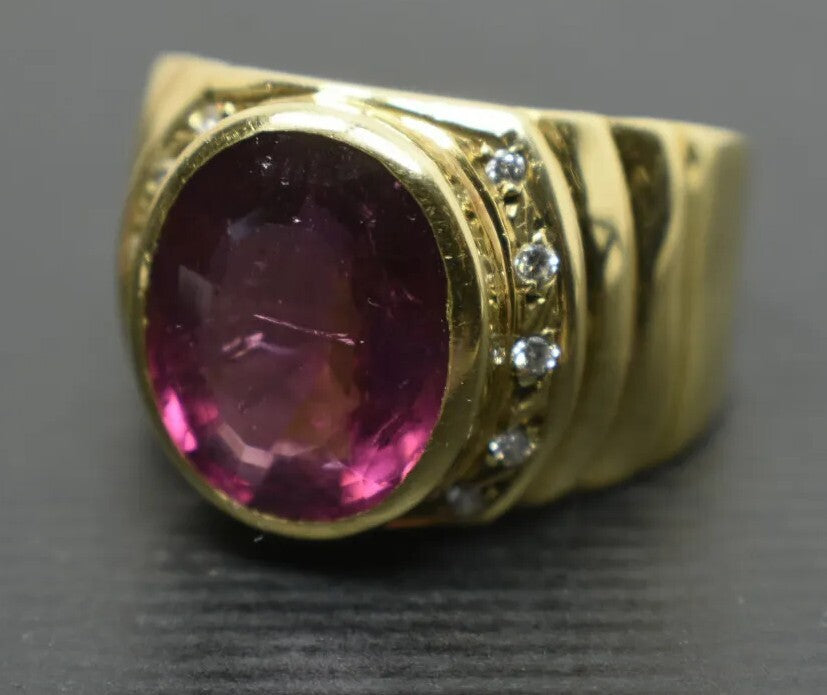 6ct Rubellite Tourmaline VS2 GH Diamond Ring 11g 18K Gold GIA $6550