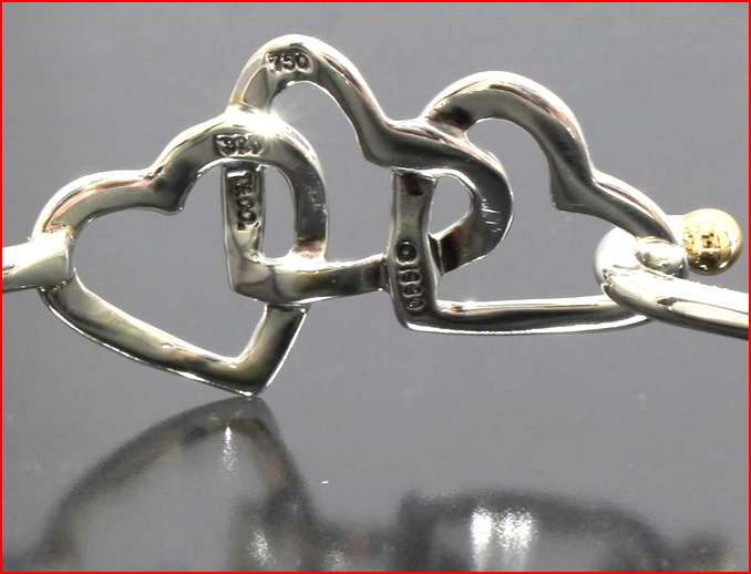Tiffany & Co Triple Heart Cuff Bangle Bracelet, Opens Sterling Silver & 18k Gold