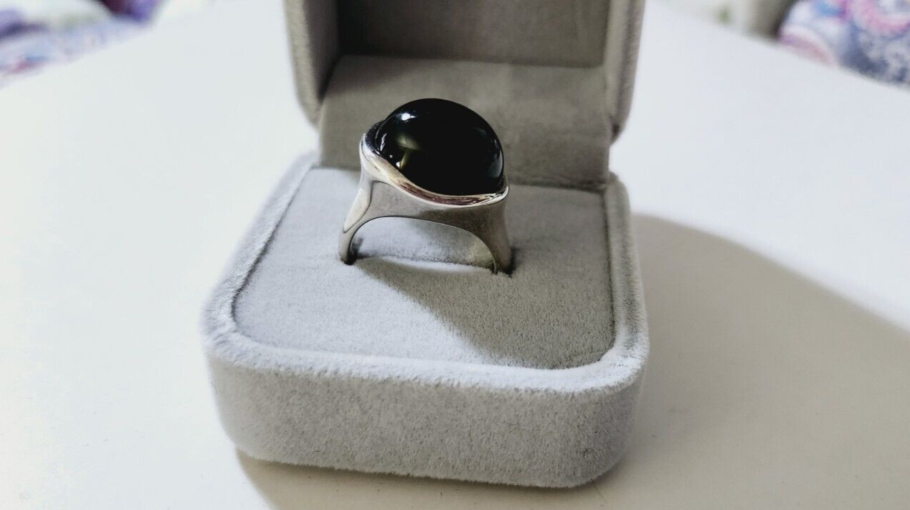 Tiffany & Co Elsa Peretti Large Domed Black Jade 19mm Ring Sz 8, Vintage