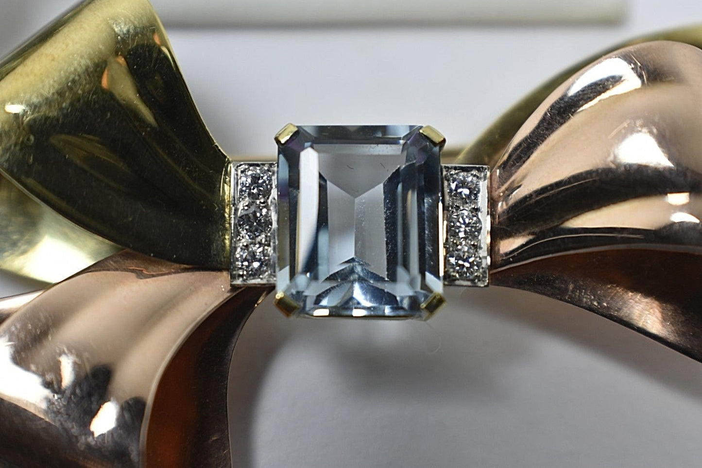 Tiffany &Co 6ct Aquamarine Diamond 14K Rose Yellow Gold Brooch Pin 16g $16K Appr