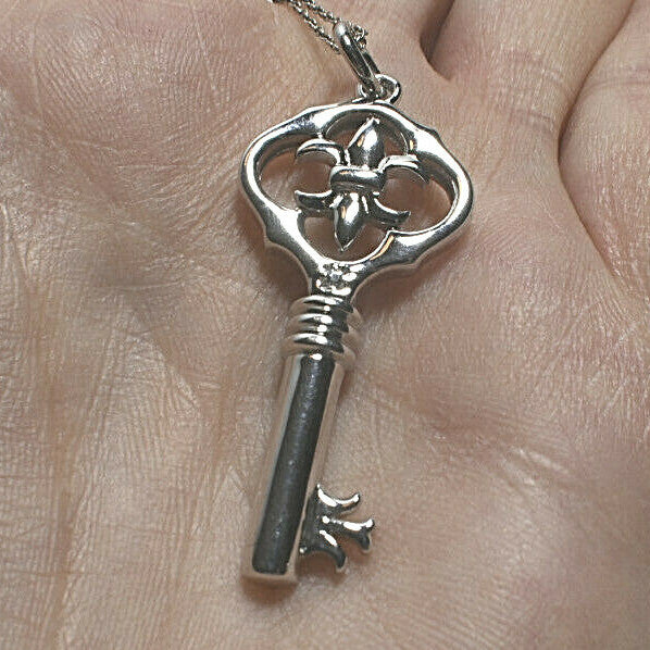 Fleur de Lis Key Pendant + 18" Necklace, Ornate, Beautiful!