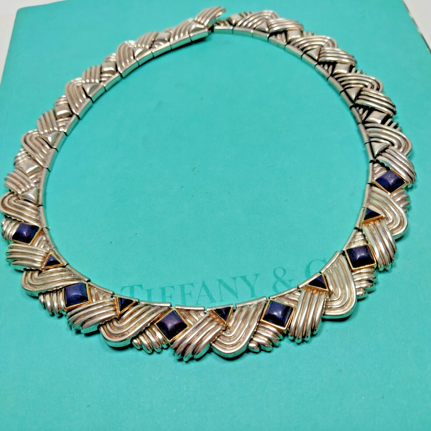 Tiffany &Co Lapis Lazuli Rare Vintage Necklace Gold & Sterling Silver 18"