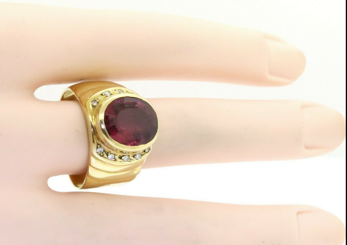 6ct Rubellite Tourmaline VS2 GH Diamond Ring 11g 18K Gold GIA $6550