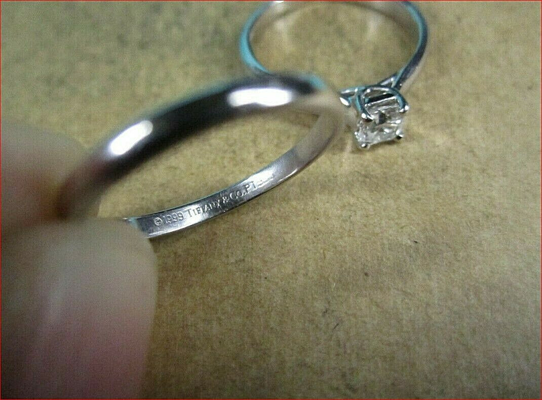 Tiffany & Co Platinum .40ct Lucida Diamond Engagement Wedding Band Rings Set