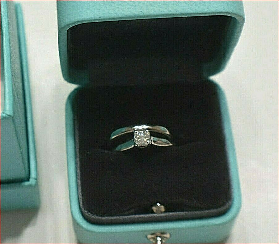 Tiffany & Co Platinum .40ct Lucida Diamond Engagement Wedding Band Rings Set
