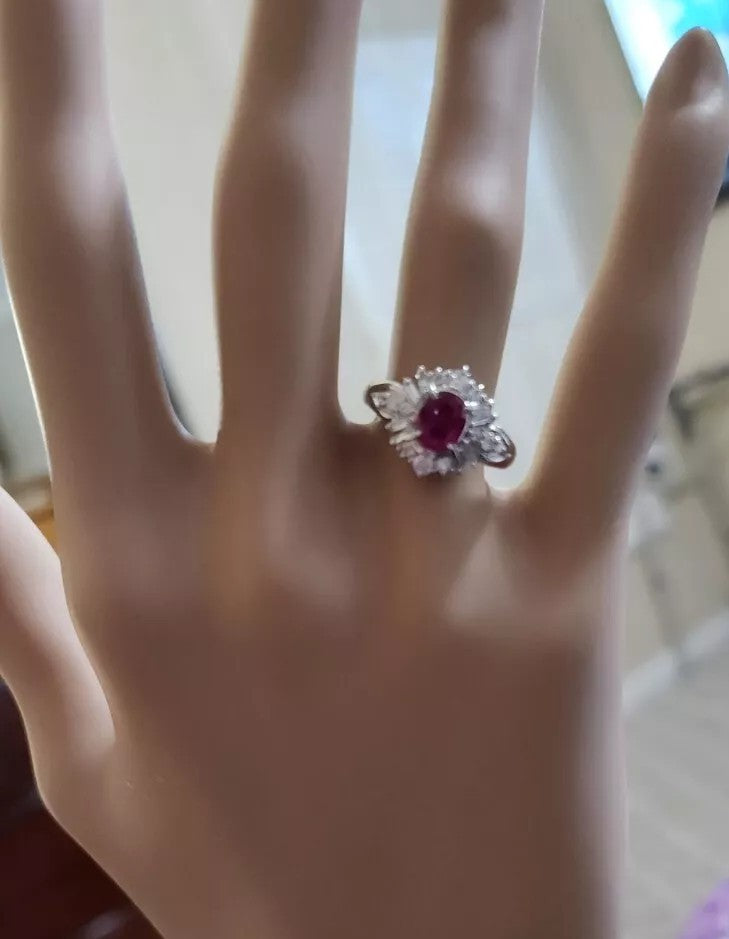Stunning Ruby Ring 1.30ct G-H Diamond Engagement o Statement Ring 5.5 Size