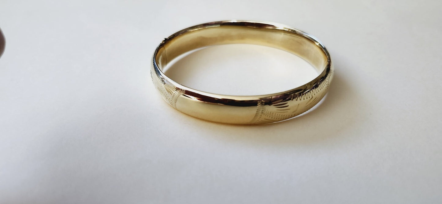 Heavy 13g 14K Gold Engraved Bangle Bracelet - Can be Monogrammed
